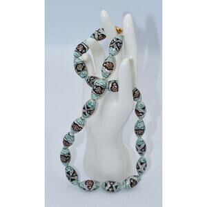 Antique Chinese Export Porcelain Hand-painted Bead Necklace 24"